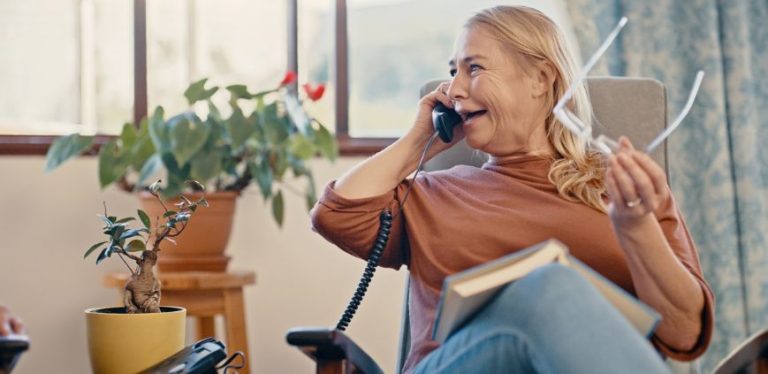 A woman talking on the phone.